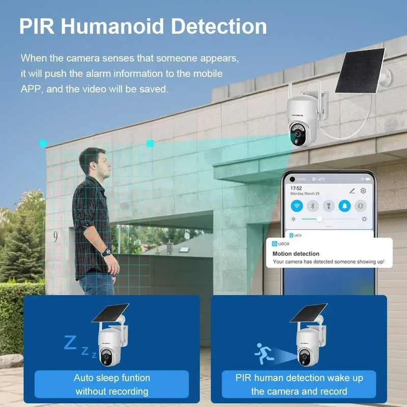 LS VISION 4MP Solar Camera Outdoor Wireless 4G/WiFi PTZ Color Night Vision Built-in Battery PIR Human Detection Secutity Camera