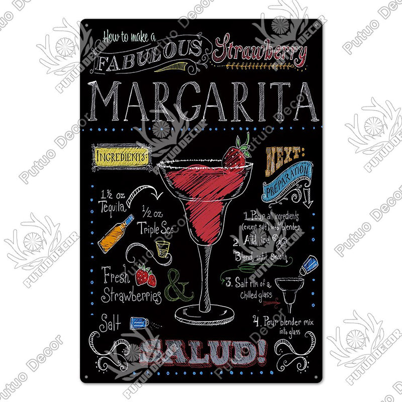 Putuo Decor Cocktail Tin Sign Vintage Plaques Metal Plate Retro Painting Art Poster for Bar Club Man Cave Wall Decoration