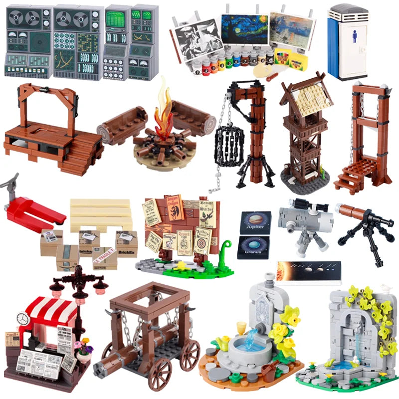 MOC City Series Building Blocks Figure Furniture House Kitchen Medieval Accessories DIY Bricks Set Christmas Toys for Kid Gifts