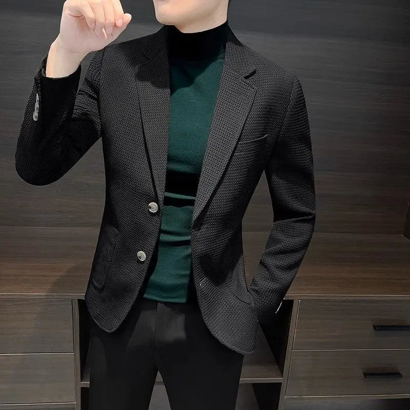 Single Jacket for Men Breasted Thin Man Suits and Blazers Slim Fit Dress Jackets Coats Business Black Casual Elegant Fashionable