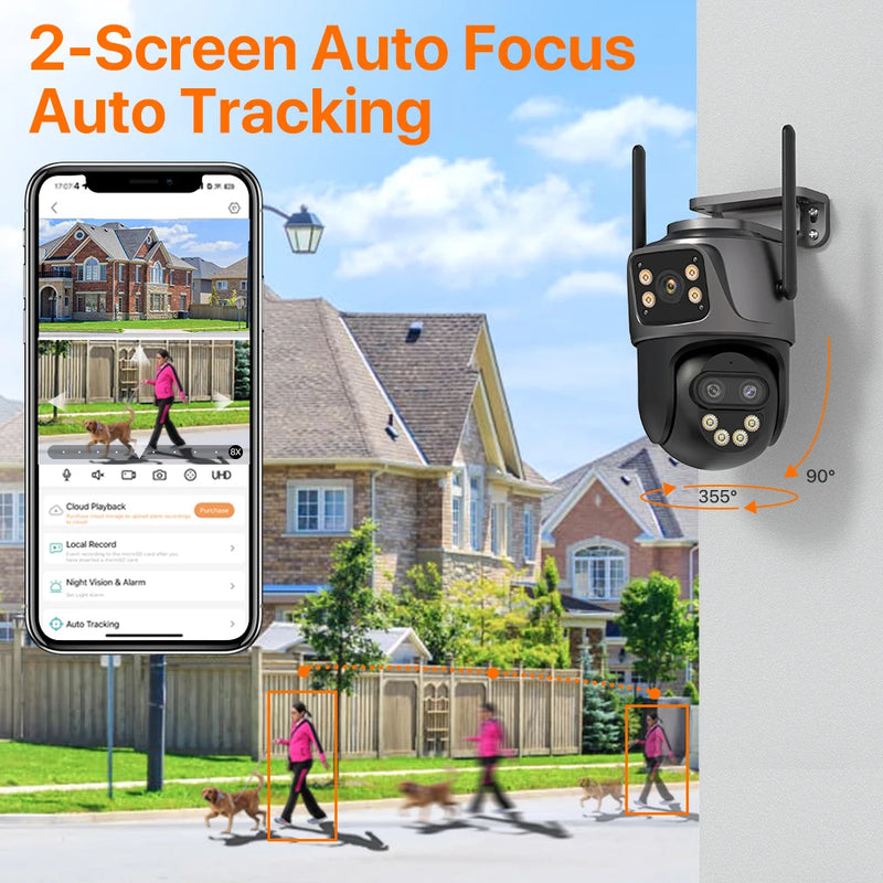 6K 9MP HD IP Camera WiFi Outdoor 8x Zoom Three Lens Dual Screen PTZ Camera Auto Tracking Home Security CCTV Surveillance Cam