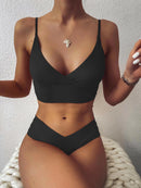 Military Green Double Layer Mid-Waist Bikini Sets Swimsuit Women Sexy Lace Up Two Pieces Swimwear 2025 New Beach Bathing Suits