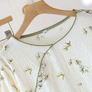 2025 Spring and Autumn New Women's Pajama Set 100% Cotton Crepe Long Sleeve Long Pants Two Piece Set Simple Home Clothes