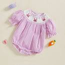 Toddler Girls Easter Outfit Bunny Embroidered Striped Short Sleeve Romper Jumpsuit Summer Clothing for Baby Girls