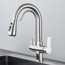 Quyanre Matte Black Filtered Crane For Kitchen Pull Out Spray 360 Rotation Water Filter Tap Three Ways Sink Mixer Kitchen Faucet