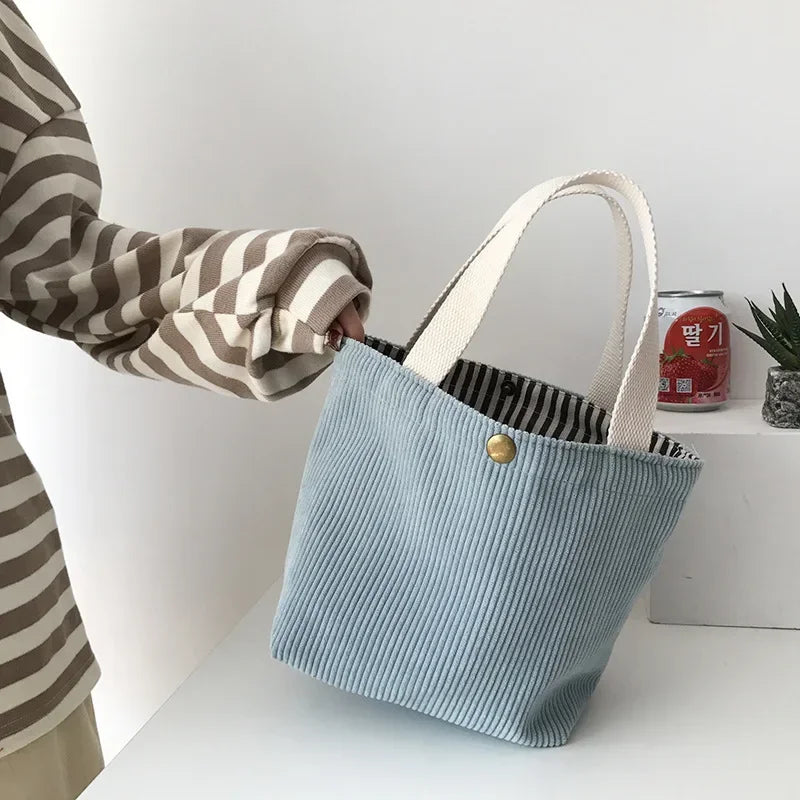 Large Corduroy Shoulder Shopper Bag for Women Cotton Cloth Fashion Canvas Tote Shopping Bags Woman Handbags Reusable Travel Bags