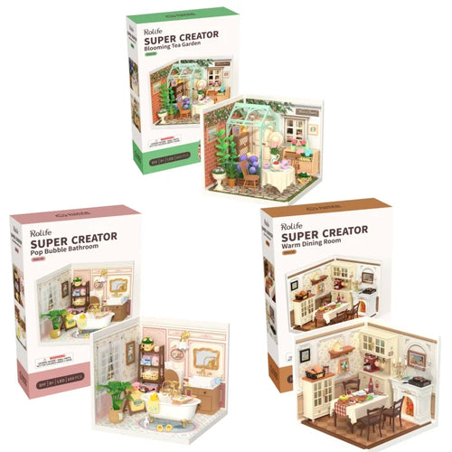 Robotime DIY Miniatur Puppenhaus Bausatz mit Zubehör Modell-Versorgungsladen-Set mit LED zum Bauen Anständiges Geburtstagsgeschenk