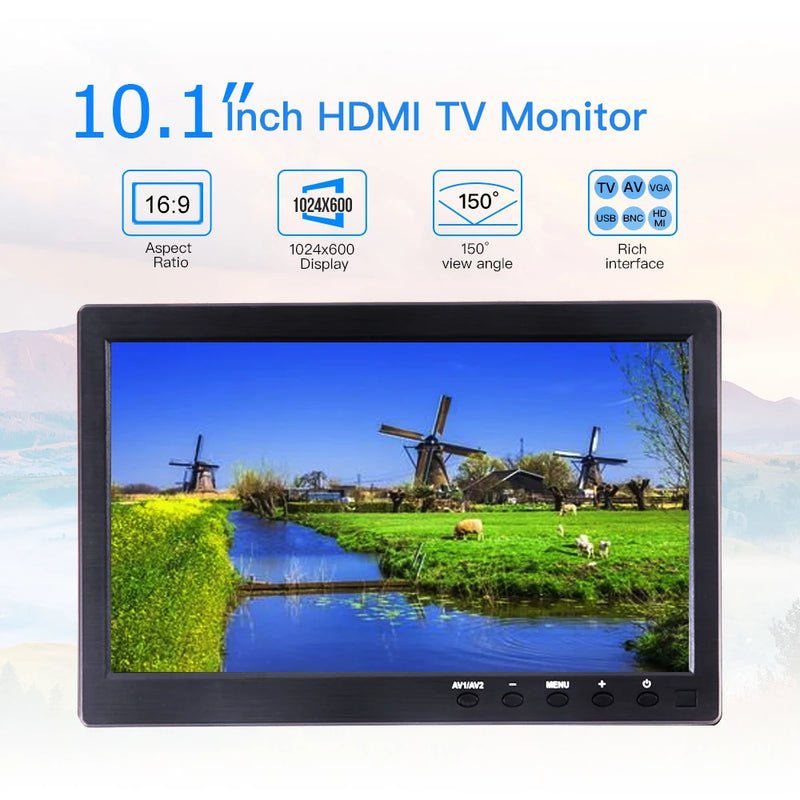 10.1 Inch HD Car Monitor LCD Digital Screen 1024*600 IPS Monitoring with HDMI VGA AV BNG SUB