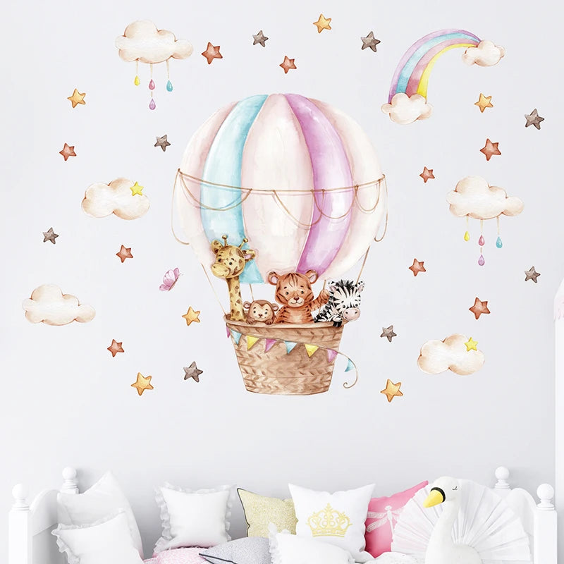 Watercolor Balloon Cute Animals Rainbow Wall Stickers Baby Room for Kids Room Nursery Children Room Wall Decals Home Decor