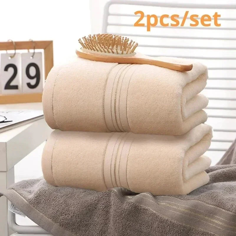 2pcs Cotton Bath Towel Increases Water Absorption Adult Bath Towel Solid Color Golden Silk Soft Affinity Face Towel