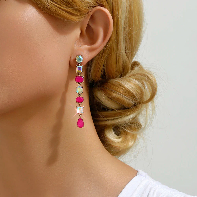 Elegant Cute Teardrop Fashion Shiny Rhinestone Wedding Party Pendant Jewelry Luxury Design Charm Dangle Earrings For Women Gift