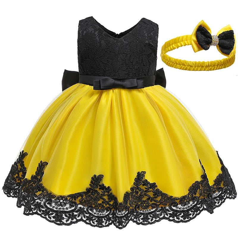 Flower Girl Dress For Wedding 3-12 Years Lace Tulle Bow Elegant Child's Birthday Party Dress