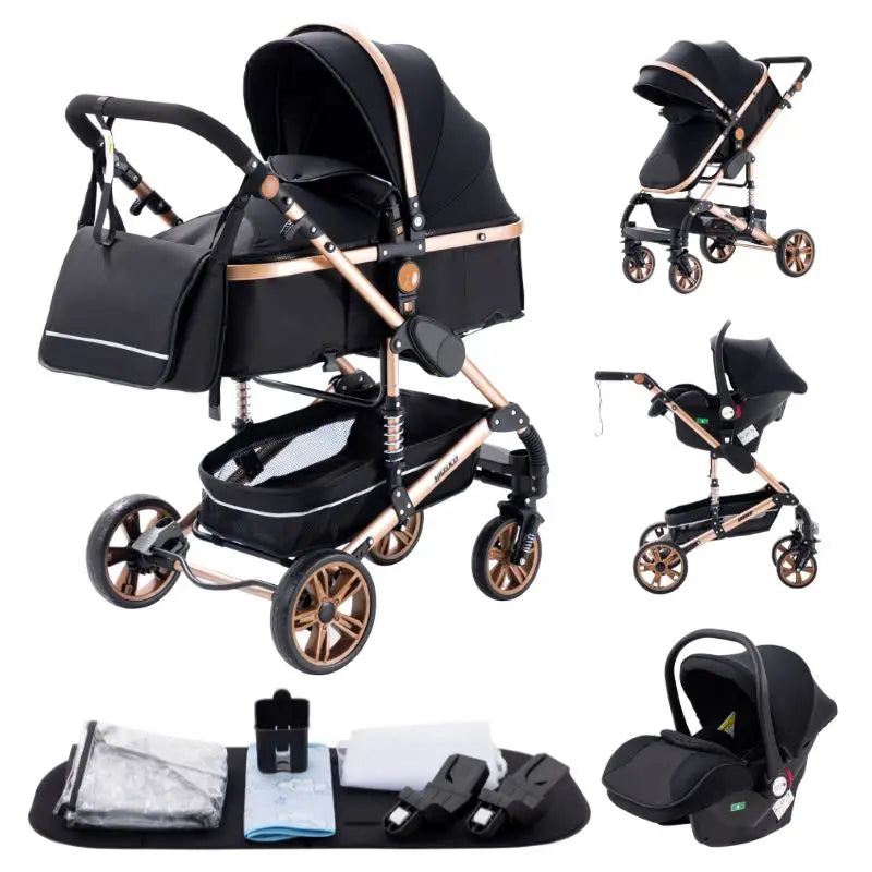 Luxury Baby Stroller 3 in 1 Portable Travel Baby Carriage Fold Pram High Landscape Aluminum Frame Newborn Infant Stroller