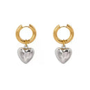 Statement Minimalist Gold Silver Color Mixed Solid Heart Pendant Hoop Earrings Street Style Korean Fashion Jewelry Gift