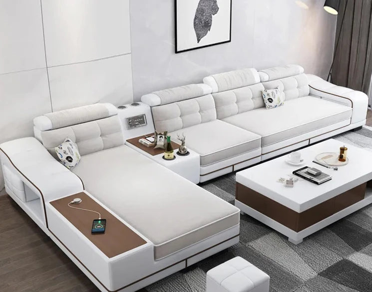 Modern minimalist latex technology fabric sofa combination corner living room solid wood Nordic sized smart furniture