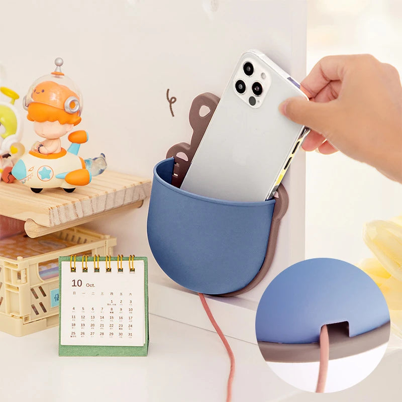 Kawaii Cartoon Bear Bunny Pen Holder Cute Storage Rack Self Adhesive Cosmetics Brushes Holder Korean Stationery Desk Organizer