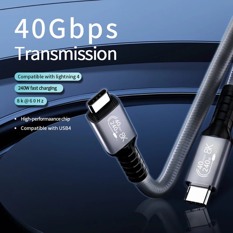 UGOURD USB4 Cable 40Gbps 240W Thunderbolt 4 Type C Fast Charging Cable Thunderbolt3 USB C to C Data Transfer  Cable For eGPU 2m