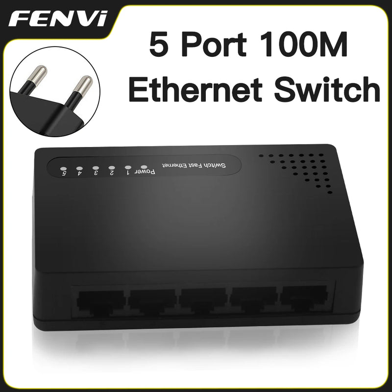 FENVI 5 Ports Network Switch 100Mbps Fast Ethernet LAN RJ45 Hub Splitter Plug And Play Internet Mini Network Switch Expansion