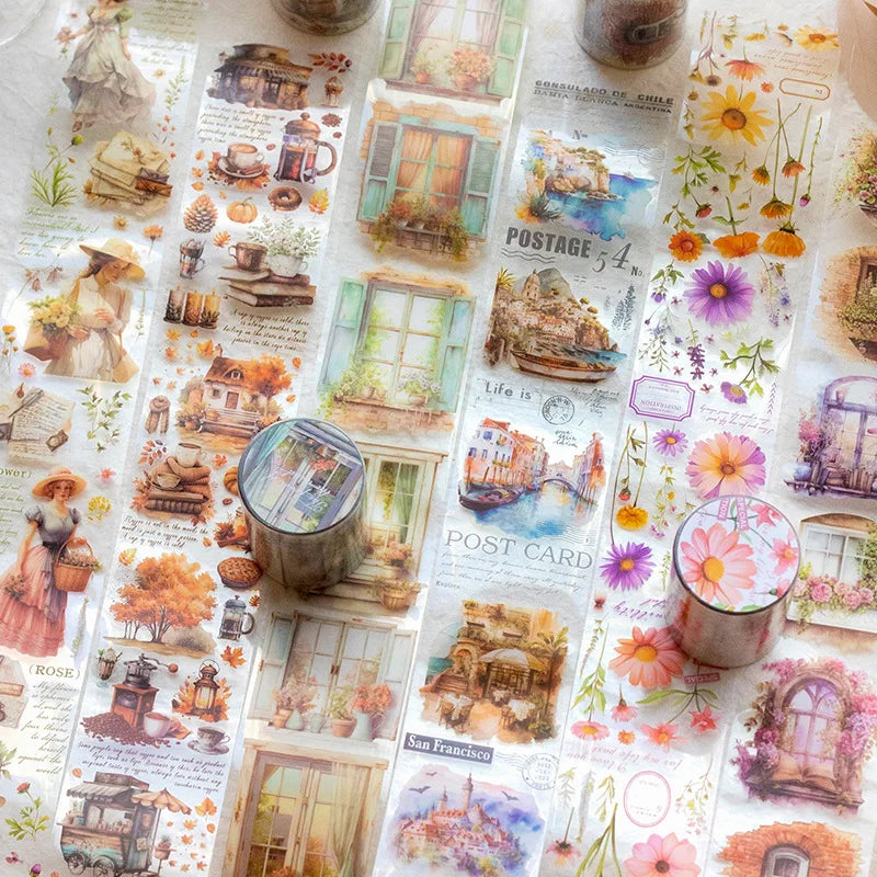 Card Lover 50mm*2m [River of Years Series] Vintage Journal Masking Tape Waterproof Paper Washi Tape Material Scrapbook Kit