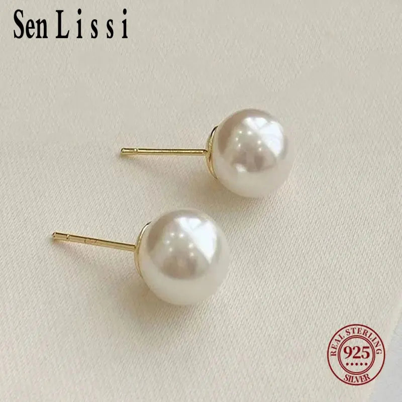 Senlissi- Wholesale 4-14mm Freshwater White Pearl and 925 Sterling Silver Stud Earrings for Women  Jewelry Gifts