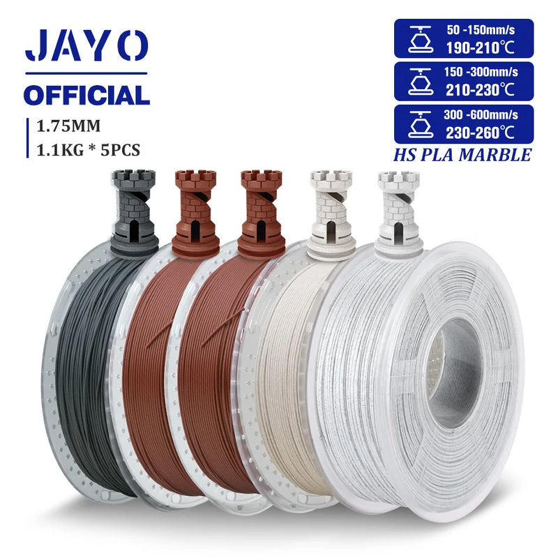JAYO High Speed Marble PLA Filament 5 Rolls High Speed PLA 3D Printer Filament For FDM Marble-Like Texture 3D Printing Materials