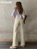 IAMSURE Loose Jeans For Women High Waist Cool Basic Trousers Vintage Casual Full Length Wide Leg Pants High Street Wear Lady
