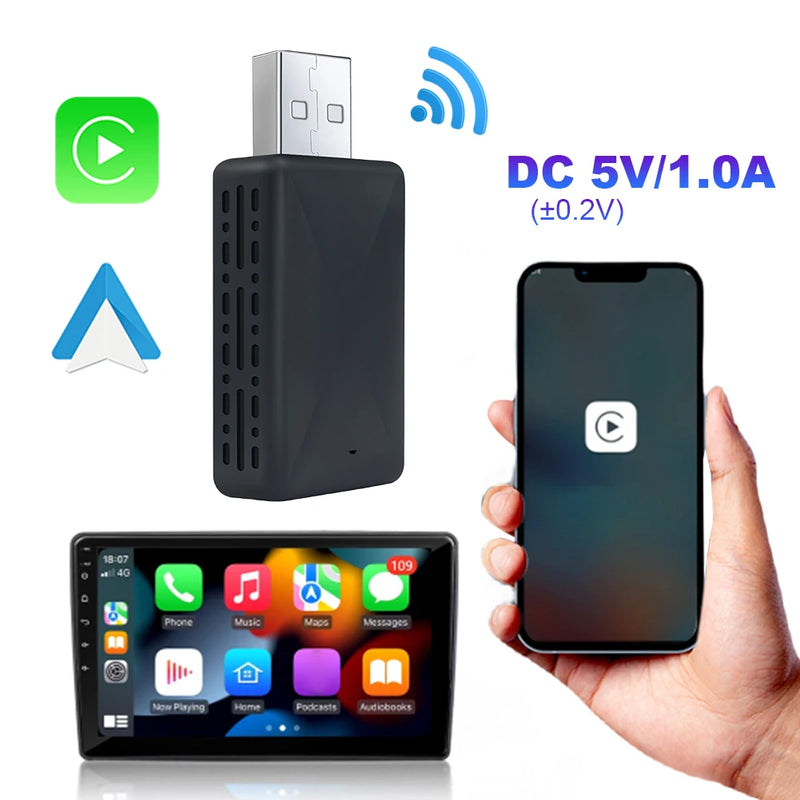 2 in 1 Wireless Carplay Android Auto Adapter Wired To Wireless Mini USB Dongle for Cars with Factory Wired CarPlay Android Auto