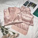 Girls' faux ice silk pyjamas, ladies' long-sleeved lace green premium feeling two-piece set of sweet loungewear, love blue cloth