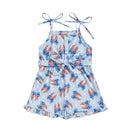 Independence Day Baby Girl Outfit Red White Blue American Flag Romper with Bow Belt 4th of July Sleeveless Jumpsuit Set for