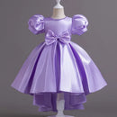 Mode Einfarbiges Mädchen Abendkleid Kurzarm Schleife Kinder Kleider für Mädchen Sommer Mädchen Partykleid 1-10 Jahre
