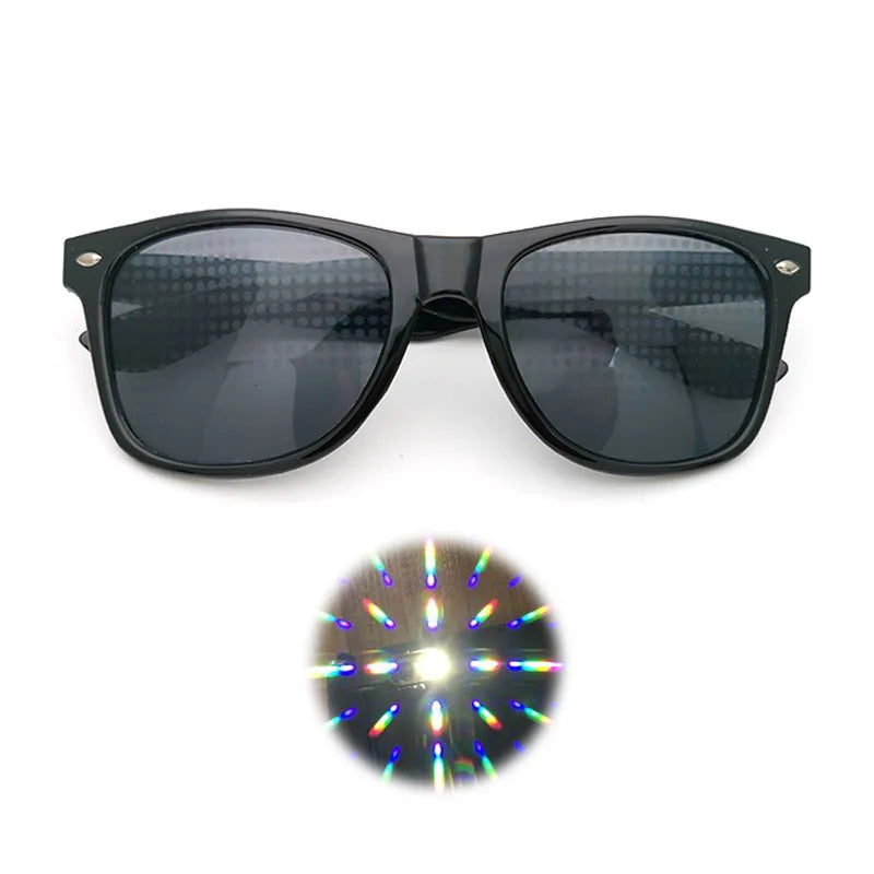 2024 3D Prism Effect Diffraction Glasses Sunglasses Rectangle Rainbow Kaleidoscope Festival Style Rave Eyewear Clear/Gray Lens