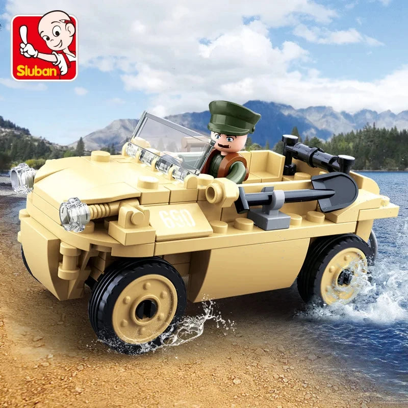 103PCS Military WW2 Amphibious Car Model Bricks Army Soilder Figures Building Blocks Sets Educational DIY Toys For Kids Gifts