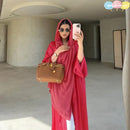 Muslim Women Pink Satin Kimono Abaya Damen Dubai Elegant Luxury Kaftan Modest Dress Islam Caftan Marocain Robe Femme Musulmane