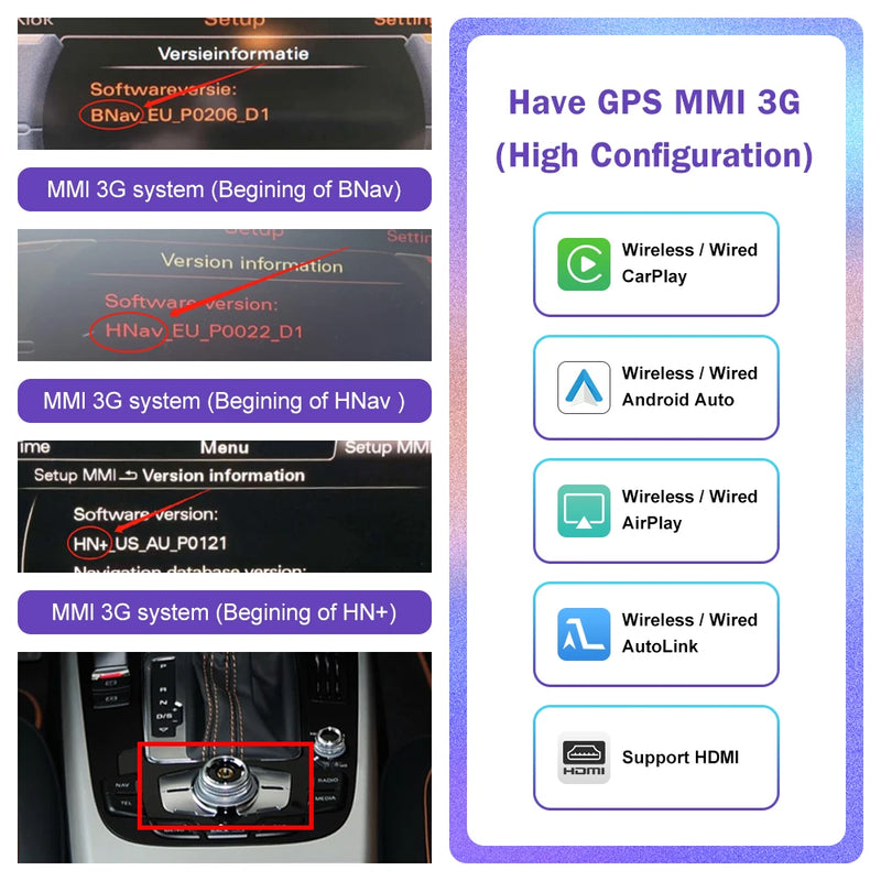 Wireless Carplay for Audi A4 B8 A5 Q5 2009-2015, Support Apple Carplay Android Auto AirPlay Mirroring Rear Camera  USB Player
