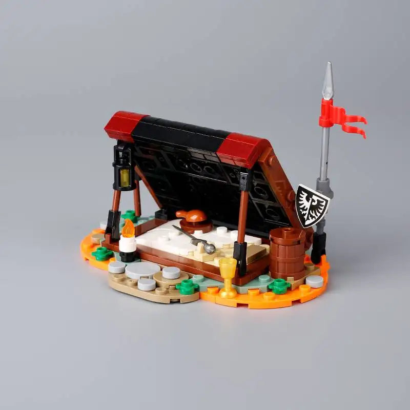 MOC Medieval Castle Building Blocks kit Tent Campfire Siege Car Hanging Cage Trial Bench Guillotine Weapon Toys Gifts Mini Brick