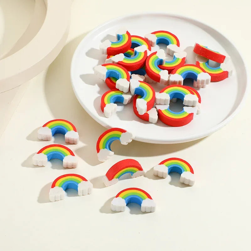 10Pcs/Lot Kawaii Rainbow Erasers Student Pencil Rubber School Stationery Cute Cartoon Mini Rainbow Bridge Eraser for Kids Gifts