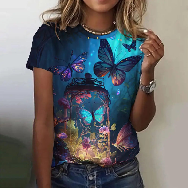 2023 Summer Fashion Blouse Women's Tshirts 3d Butterfly Theme T Shirt Casual Short Sleeve Top Basic Oversized Female Clothing