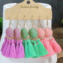 Women Bohemian Colored Tassel Dangling Earrings For Girl Pagoda Fan Dangling Earrings Eardrop Female Net Flowe Fashion Jewelry
