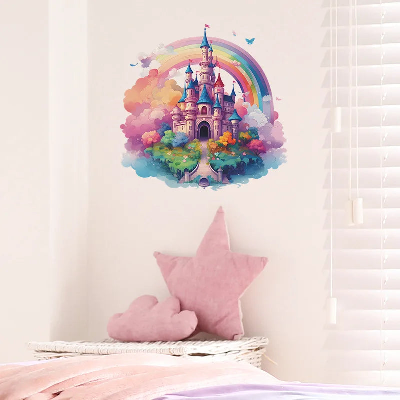 Rainbow Castle Vinyl Child Wall Sticker For Baby Room Decor Bedroom Accessories Furniture Sticker Adhesive Wallpaper Wall Decor