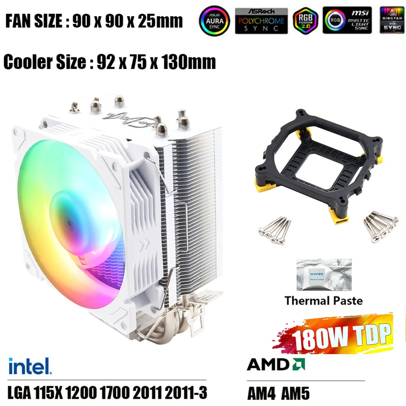 Wovibo 4 Tubo De Calor Cpu  Cooler Fan Ventilador Pwm 4Pin Argb Rgb Intel 115x1200 1700 2011 X79 X99 Amd Am4 Am5 Radiador