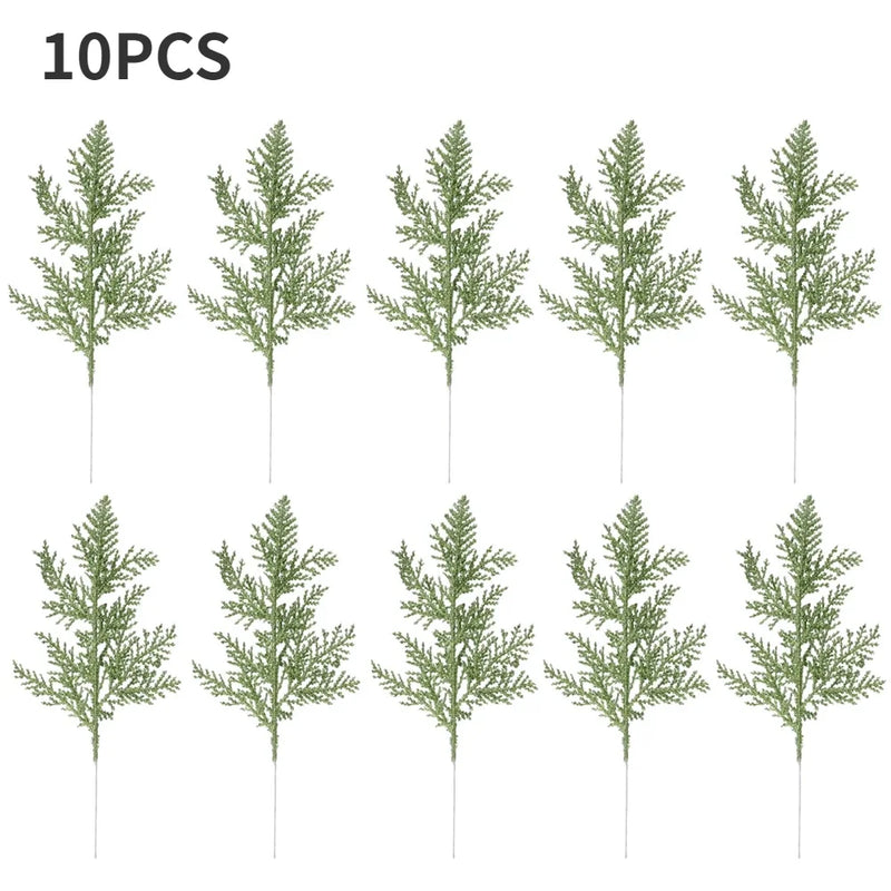 10/5Pcs Artificial Plants Pine Branches Christmas Glitter Gold Leaves Xmas Tree Decoration Pendant Christmas Home Decoration