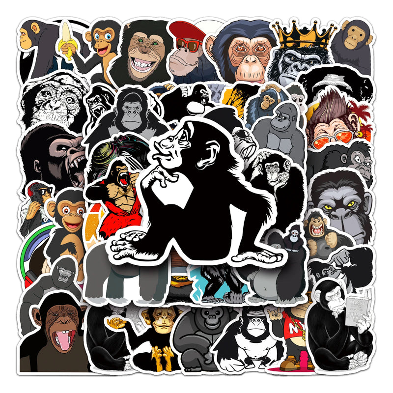 50Pcs Gorilla series Cartoon Cute Waterproof Sticker Skateboarding Snowboard Retro Vinyl Sticker