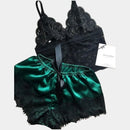 Pajama Sets Women Lace Silk Sleepwear Sexy Lingerie Crop Tops and Shorts Babydoll Nightwear Loungewear Pijamas