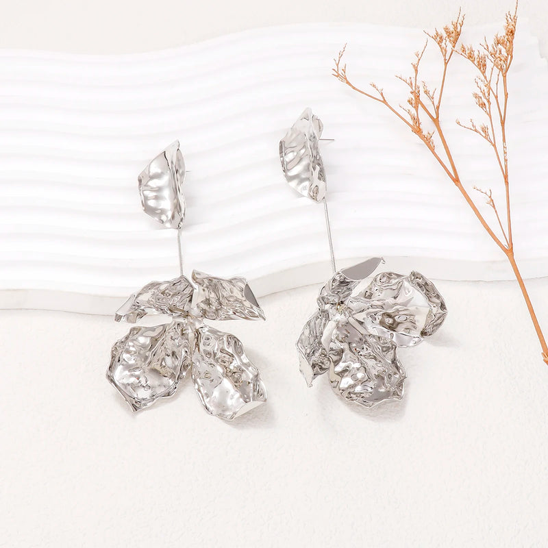 2024 New ZAA Metal Flower Earrings Statement Jewelry for Women Holiday Party Accessories