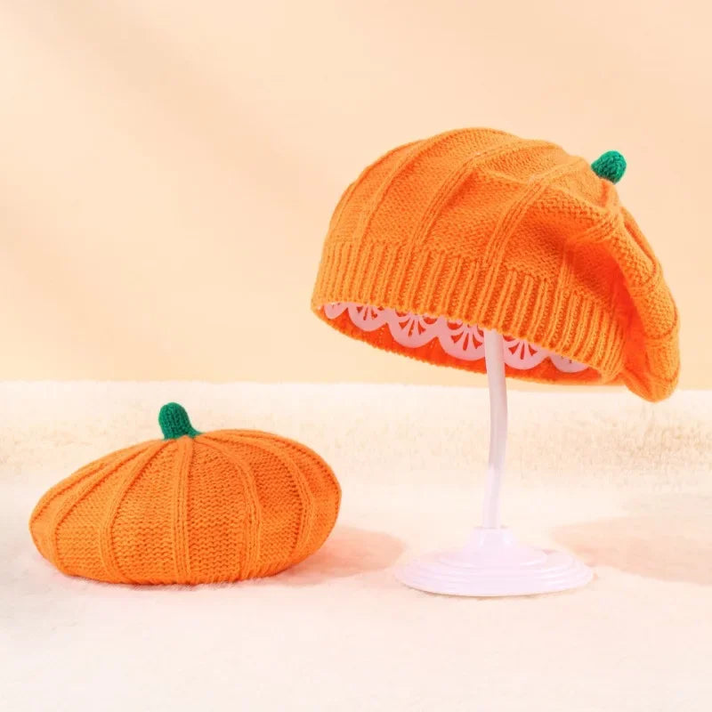 Pumpkin Beret Hat 2025 Halloween Thanksgiving Autumn and Winter Parent-Child Knitted Hat Warm Belle Hat Christmas Party Hats