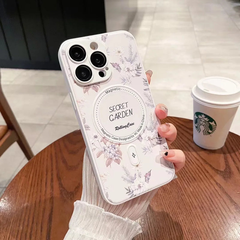 Flower Printing Magnetic Suction Applicable iPhone 15 Lens Film Phone Case iPhone iPhone 11 13 12 14 15Pro Max Wireless Charging