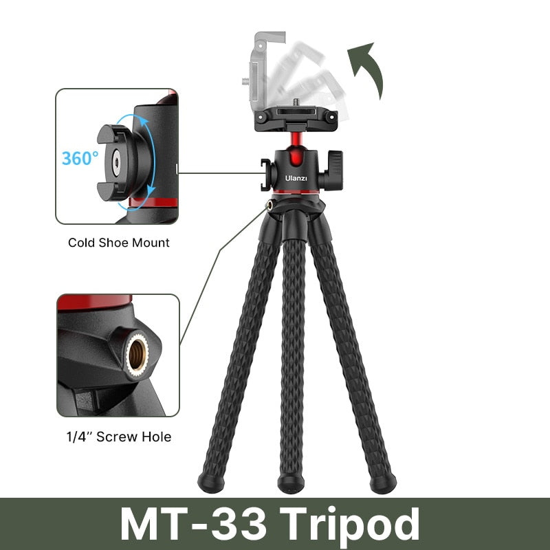 Ulanzi MT-11 Octopus Flexible Tripod For Phone SLR DSLR Gopro Camera Tripod Extend 1/4'' Screw With Ballhead ColdShoe Phone Clip