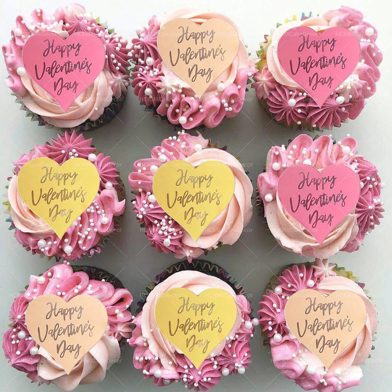 10pcs Acrylic Heart Shaped Cake Topper for Valentine's Day Wedding Party Cake Decoration Supplies