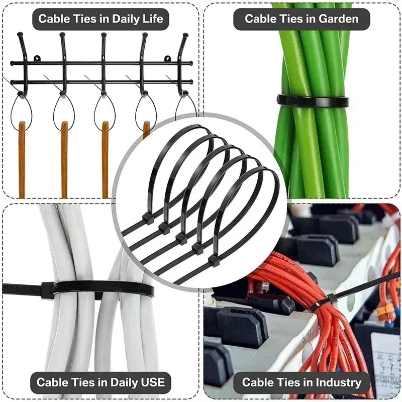 1000/100pcs Nylon Cable Ties Self Locking Detachable Cord Tie Straps Adjustable Fastening Loop Cables Zip Bundle Ties Wholesale