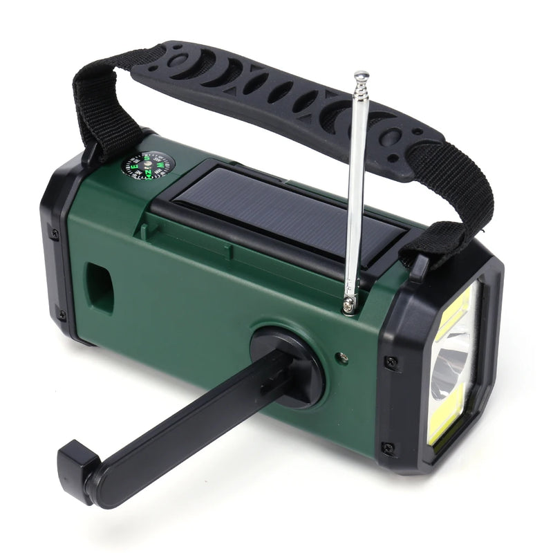 AM/FM/NOAA Weather Pocket Flashlight Radio SOS LED Emergency Radio Solar Hand Crank Powered Wind Up Phone Charger Bank